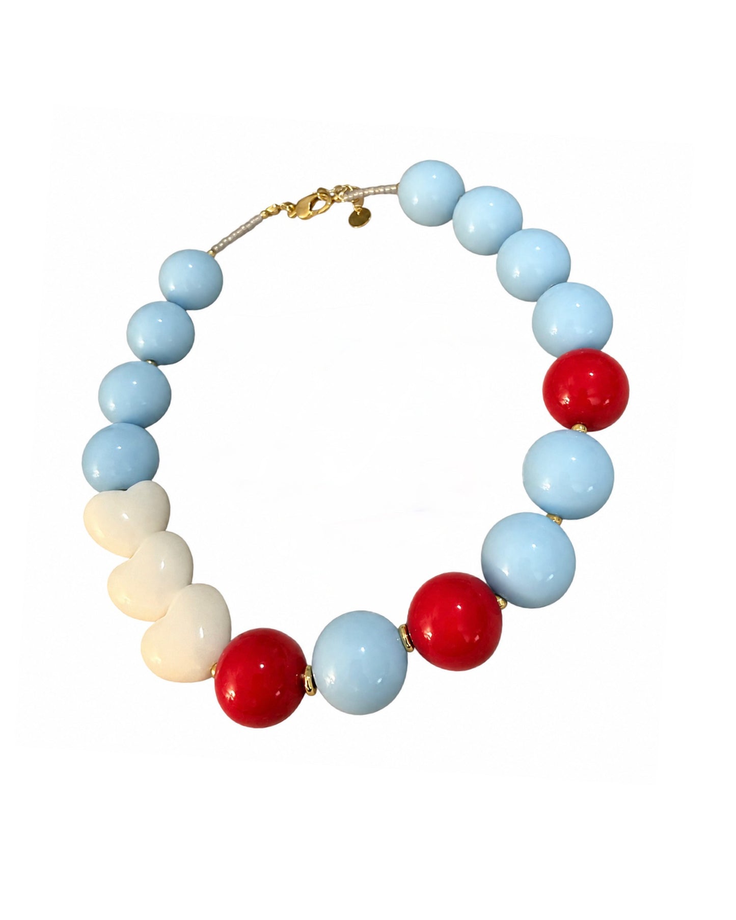 White hearts with red and blue